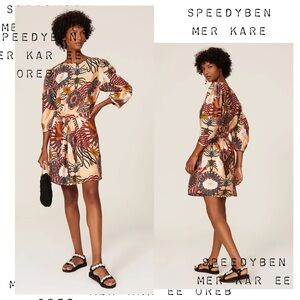 Scotch & Soda Maison Scotch Orange Printed Puff Sleeve Sun Ray Dress Medium